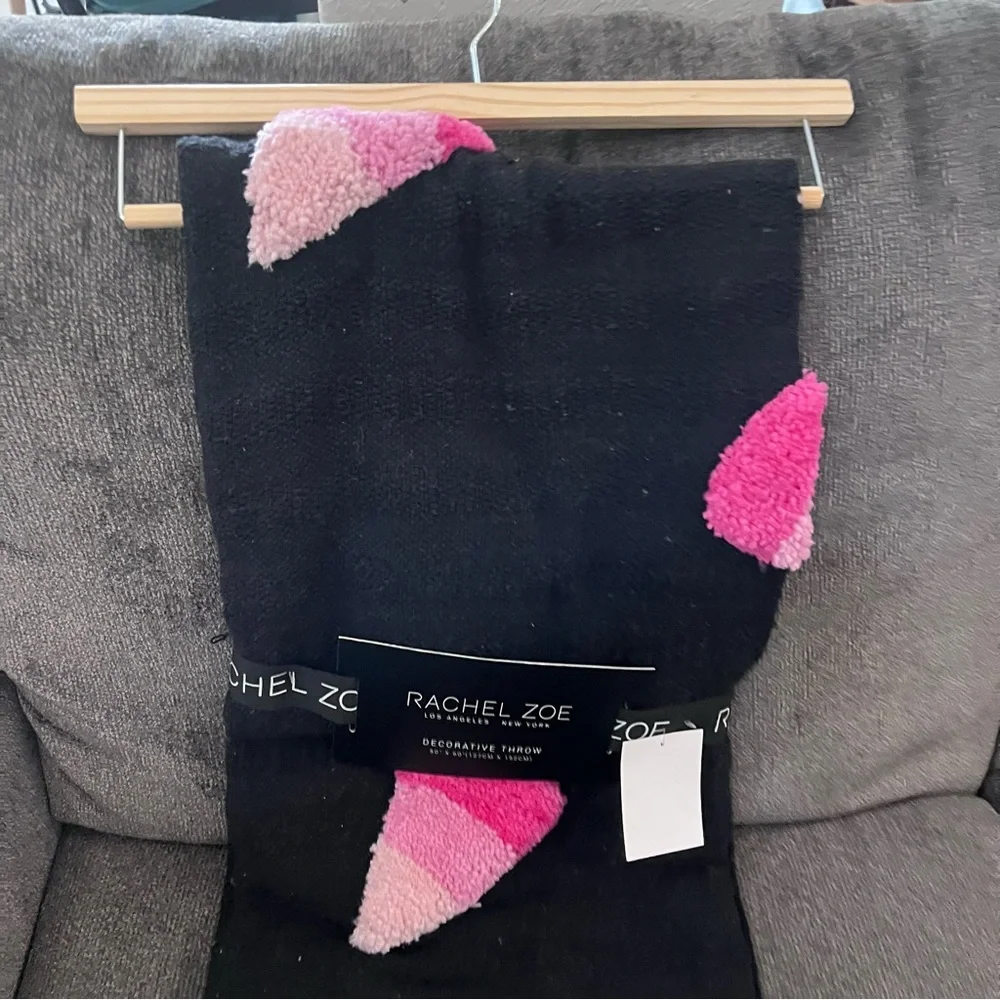 NEW NWT Rachel Zoe Halloween Black Pink Candy Corn Throw Blanket 50” X 60”